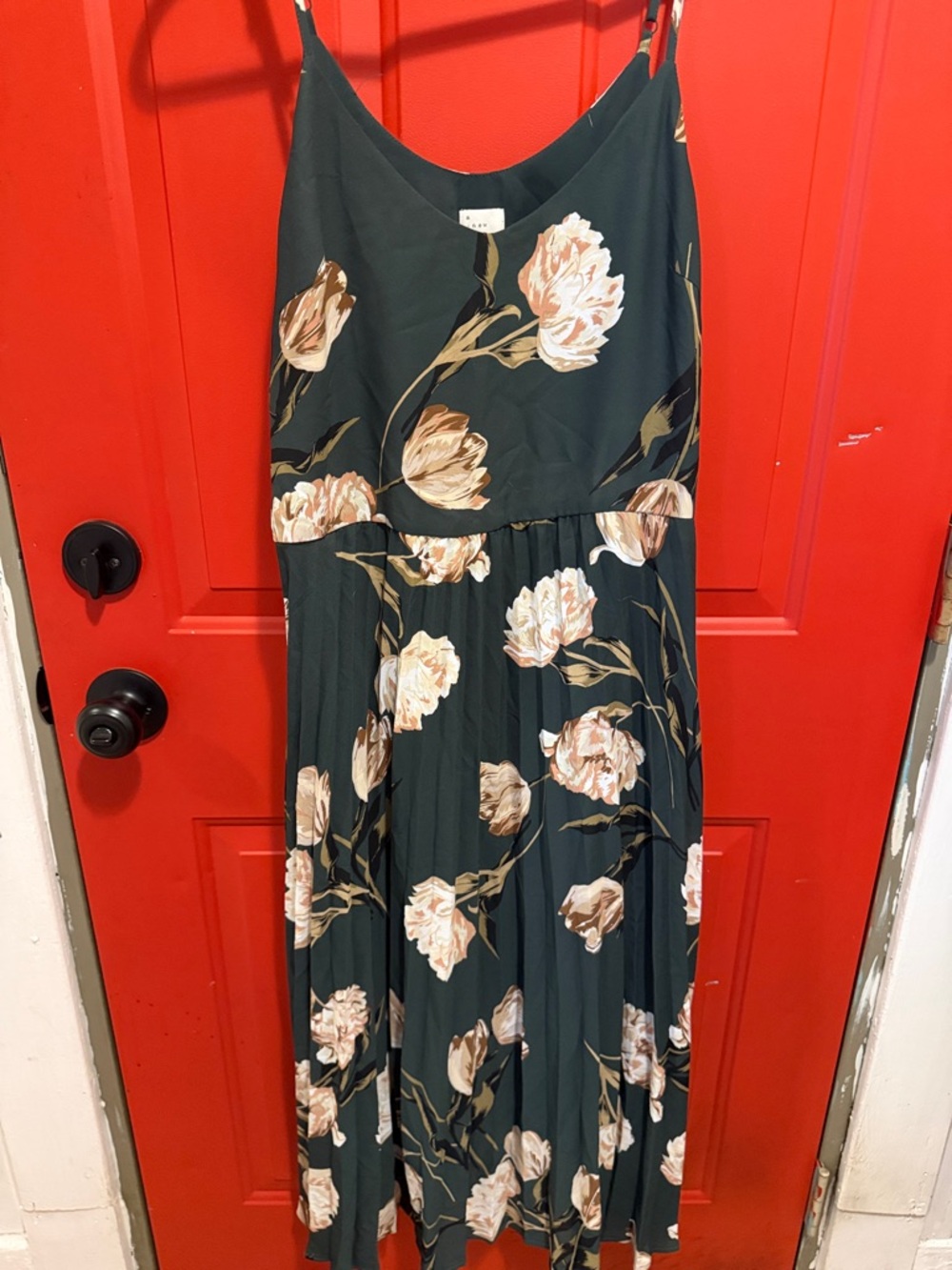 Zara Dark Green Floral Slip Dress with Blush Blooms